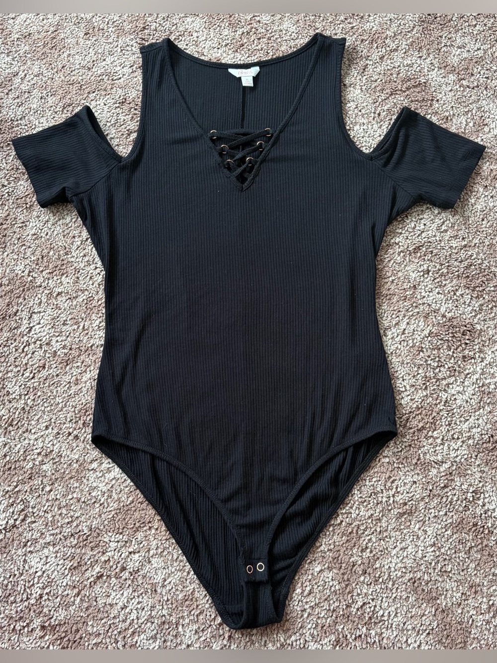 Black Cold-Shoulder Ribbed Bodysuit